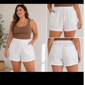 Perry Ellis White Linen Blend Drawstring Shorts Womens XXL Plus‎ Size Casual